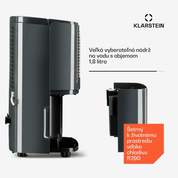 Klarstein DryFy 10, odvlhčovač vzduchu, 240 W, 10 l/24 h, 100 m³/h, 15 - 20 m², DrySelect, 40 dB, sivý - Image 2