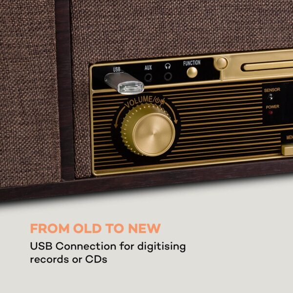 Auna Belle Epoque 1912, retro gramofón, CD, BT, USB, DAB+/FM, hnedý - Image 3