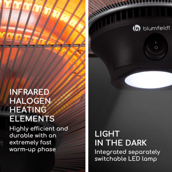 Blumfeldt Heat Hexa, infračervený ohrievač, 800/1200 W, halogén, IP34, LED, čierny - Image 3