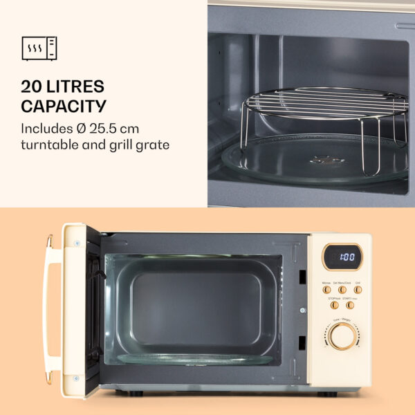 Klarstein Julieta, mikrovlnná rúra s grilom, 20 l, 700/800 W, Ø 25,5 cm, 8 programov