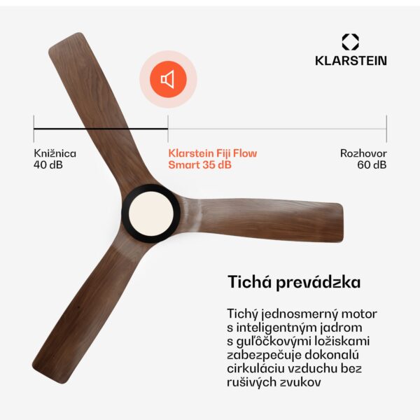 Klarstein Fiji Flow 2 v 1 Smart, stropný ventilátor, Ø 132 cm, stmievateľné LED svetlo, diaľkové ovládanie, ovládanie cez aplikáciu, 2 smery chodu - Image 3