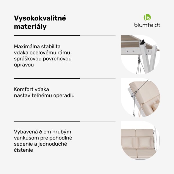 Blumfeldt FlexiSwing hollywoodska hojdačka 4-miestna Nastaviteľné operadlo + slnečná strieška, odolná voči poveternostným vplyvom - Image 2