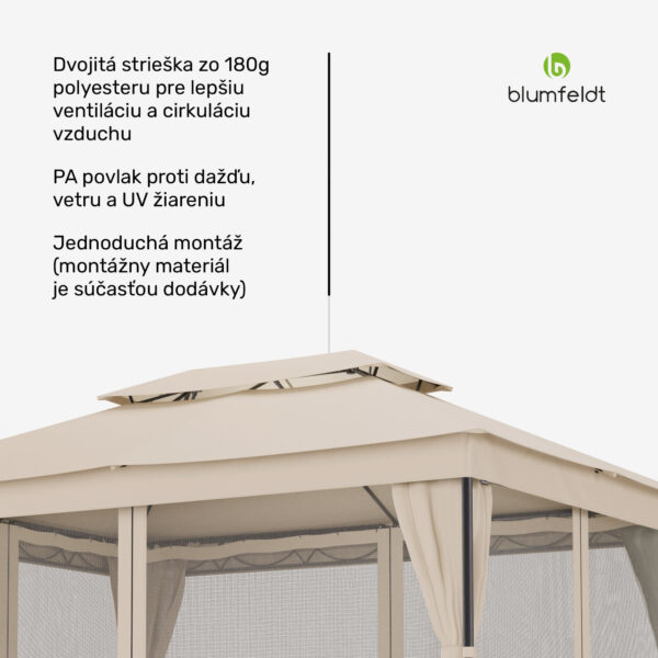 Blumfeldt Altánok Mondo Dual 3x4 s dvojitou strechou a sieťou proti hmyzu